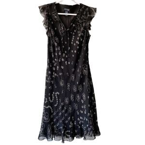Vintage Eva Blue Womens Size 6 Floral Beaded Flutter Sleeve 90s Y2K Summer Dress